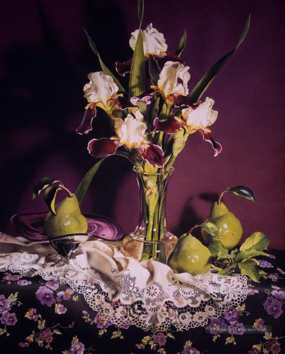 Iris Poires Nature morte réalisme Peintures à l'huile